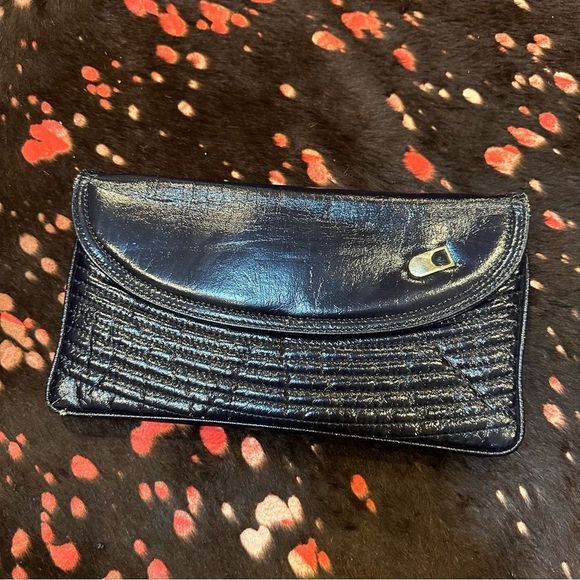 Vintage Debonair Roystone navy blue envelope style clutch - Picture 2 of 14